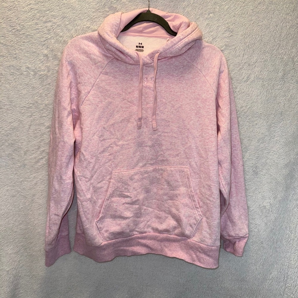 Under Armour Womens Pink Heather Rival BarbieCore Fleece Pullover Hoodie Medium